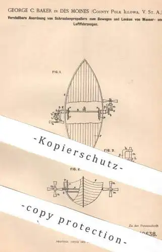 original Patent - George C. Baker , Des Moines , Polk Illowa , USA | 1887 | Schraubenpropeller für Luftschiff | Flugzeug