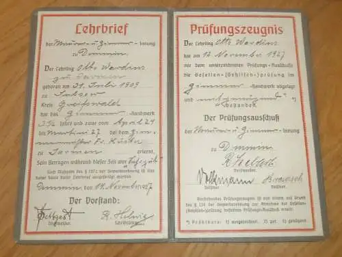 Lehrbrief Stettin , 1927 , Otto Wardius in Jarmen / Demmin , Greifswald , Mecklenburg !!!