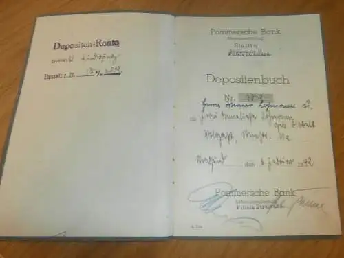 Pommersche Bank Stettin , bis April 1945 , altes Sparbuch Loßmann / Dibbelt in Wolgast / Stralsund , Sparkasse , Bank !!
