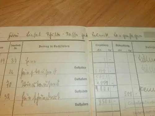 altes Sparbuch , bis 28.April 1945 , Liesel Schulte in Lübz / Goldberg i. Mecklenburg , Sparkasse , Bank  !!!