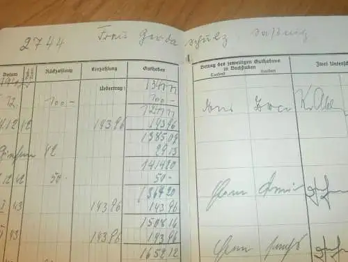 Saßnitz a. Rügen , 1939 - 1944 , altes Sparbuch , Gerda Kußnitz in Saßnitz i. Mecklenburg , Sparkasse , Bank !!!