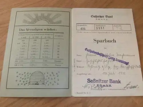 altes Sparbuch Saßnitz a. Rügen , 1942 - 1945 , Wilhelm Brinkmann in Saßnitz a. Rügen in Mecklenburg , Sparkasse , Bank
