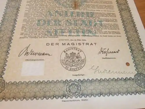 Stadt Stettin i. Pommern , 1929 , 1000 RM , Schuldverschreibung / Anleihe !!!
