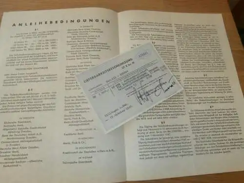 Schuldverschreibung 1941 , 1000 RM , AKA- Kraftstoffanlagen Dresden , mit Bescheinigung Dillingen a. Donau 1949 !!!