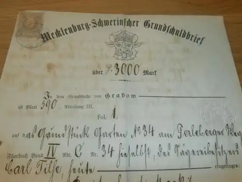 Schuldbrief Carl Tilse zu Grabow 1907 , Fabrikbesitzer , Perleberg , Mecklenburg , Anleihe , RAR !!
