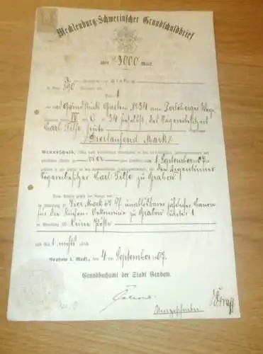 Schuldbrief Carl Tilse zu Grabow 1907 , Fabrikbesitzer , Perleberg , Mecklenburg , Anleihe , RAR !!