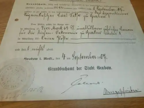 Schuldbrief Carl Tilse zu Grabow 1907 , Fabrikbesitzer , Perleberg , Mecklenburg , Anleihe , RAR !!