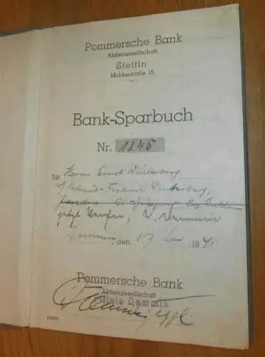 altes Sparbuch Demmin / Stettin , 1941 - 1945 , Ernst Winterberg in Demmin i. Mecklenburg ,Sparkasse , Bank !!!