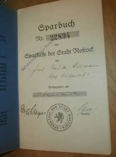altes Sparbuch Rostock , 1930 - 1945 , Paula Walsmann in Rostock i. Mecklenburg ,Sparkasse , Bak !!!