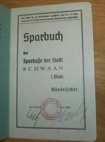 altes Sparbuch Schwaan , 1942 - 1945 , Hildegard Rutkowski in Schwaan i. Mecklenburg ,Sparkasse , Bak !!!