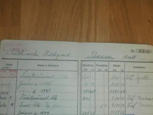 altes Sparbuch Schwaan , 1942 - 1945 , Hildegard Rutkowski in Schwaan i. Mecklenburg ,Sparkasse , Bak !!!