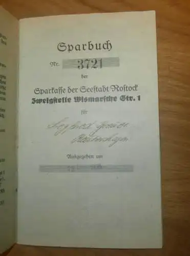 altes Sparbuch Rostock , 1935 - 1946 , Siegfried Breuer in Rostock Reutershagen i. Mecklenburg , Sparkasse , Bank !!!