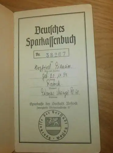 altes Sparbuch Rostock , 1948 - 1952 , Siegfried Tiemeier in Rostock i. Mecklenburg , Sparkasse