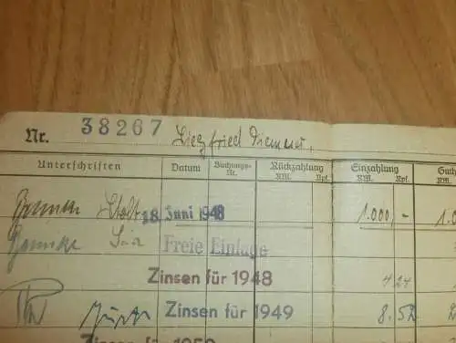 altes Sparbuch Rostock , 1948 - 1952 , Siegfried Tiemeier in Rostock i. Mecklenburg , Sparkasse