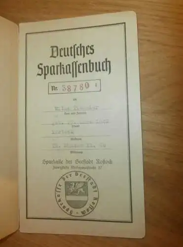 altes Sparbuch Rostock , 1949 - 1952 , Wilma Tiemeier in Rostock i. Mecklenburg , Sparkasse
