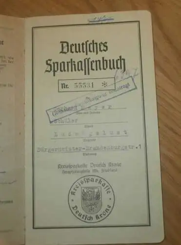 altes Sparbuch Deutsch Krone / Märkisch Friedland , 1944 , Gerhard Meyer in Ludwigslust i. Mecklenburg , Sparkasse