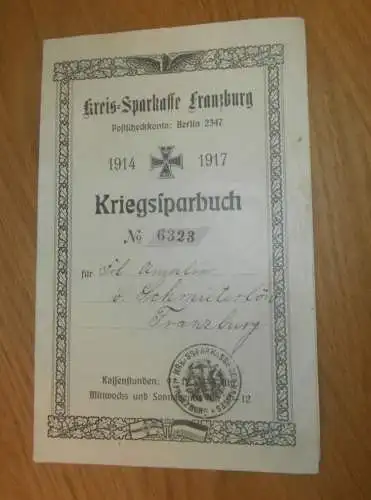 altes Kriegs-Sparbuch , 1917 , Amalie von Schmieterlöw in Franzburg i. Mecklenburg , Adel , Sparkasse , Bank !