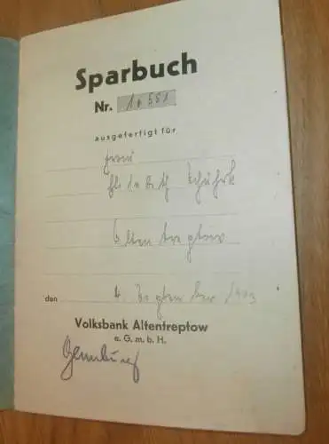 altes Sparbuch Altentreptow  , 1943 - 1945 , Elisabeth Schurke in Altentreptow i. Mecklenburg , Sparkasse , Bank !