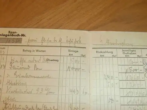 altes Sparbuch Altentreptow  , 1943 - 1945 , Elisabeth Schurke in Altentreptow i. Mecklenburg , Sparkasse , Bank !