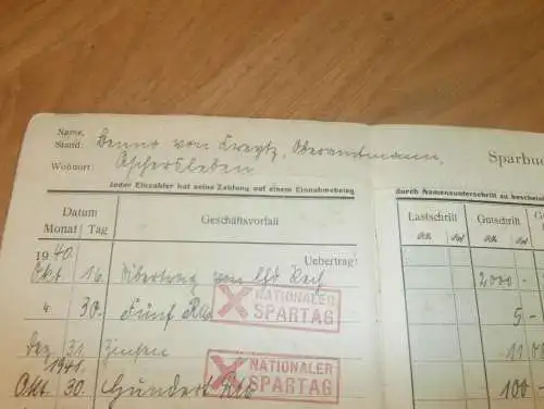 altes Sparbuch Ferdinandshof , 1940 - März 1945 , Benno von Creytz in Ferdinandshof i. Mecklenburg , Sparkasse , Bank !