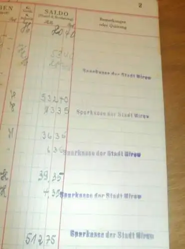 altes Sparbuch Mirow mit Ausweis 1941 - 20. April 1945 , Erich Benschneider in Mirow i. Mecklenburg , Sparkasse , Bank !