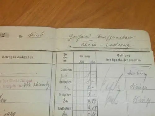altes Sparbuch Mirow , 1938 - 1943 , Rudi Benschneider in Kleinzerlang b. Rheinsberg i. Mecklenburg , Sparkasse , Bank !