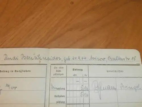 altes Sparbuch Mirow , 1944 , Rudi Benschneider in Mirow i. Mecklenburg , Sparkasse , Bank !