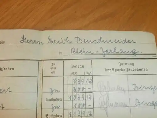 altes Sparbuch Mirow , 1944 - April 1945 , Erich Benschneider in Mirow i. Mecklenburg , Sparkasse , Bank !