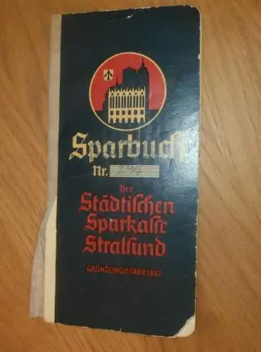 altes Sparbuch Stralsund , 1937 - 1944 , Hermann Zerahn in Stralsund i. Mecklenburg , Sparkasse , Bank !