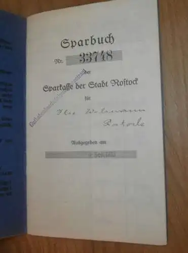 altes Sparbuch Rostock , 1933 - 1945 , Ilse Walsmann in Rostock i. Mecklenburg , Sparkasse , Bank !