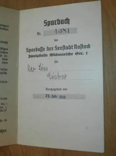altes Sparbuch Güstrow , 1938 - 1942 , Udo Lüss in Güstrow i. Mecklenburg , Sparkasse , Bank !