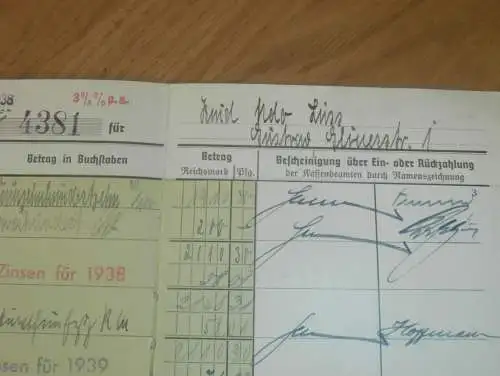 altes Sparbuch Güstrow , 1938 - 1942 , Udo Lüss in Güstrow i. Mecklenburg , Sparkasse , Bank !