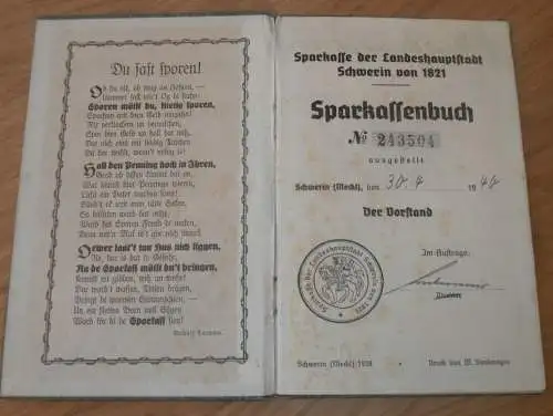 altes Sparbuch Schwerin , 1940 - 1945 , Ursel Lunau in Schwerin i. Mecklenburg , Sparkasse , Bank !!