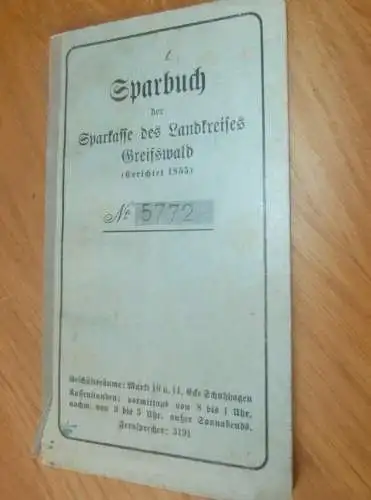 altes Sparbuch Greifswald , 1935 - 1946 , Marie Uplegger in Groß Kiesow i. Mecklenburg , Sparkasse , Bank !!