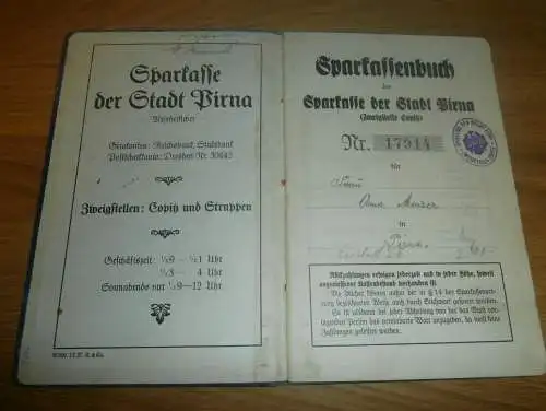 altes Sparbuch Pirna ,1933-1946 , Emma Menzer , Sparkasse , Bank !!!