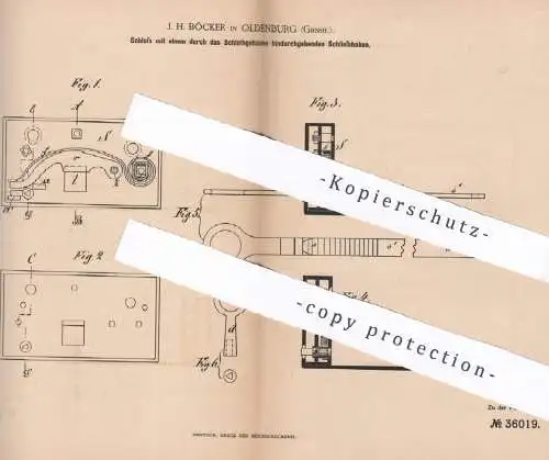 original Patent - J. H. Böcker , Oldenburg , 1886 , Schloss mit Schließhaken | Türschloss , Schlosser , Schlosserei !!