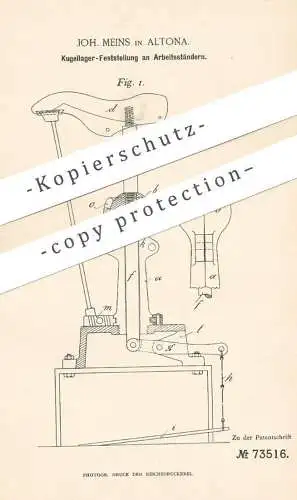 original Patent - Joh. Meins , Hamburg / Altona , 1893 , Kugellager am Ständer für Schuster , Schuhmacher | Schuhe !!!