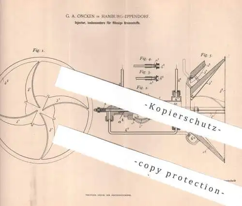 original Patent - G. A. Oncken , Hamburg - Eppendorf | 1896 | Injektor für flüssige Brennstoffe | Feuerung , Dampfkessel