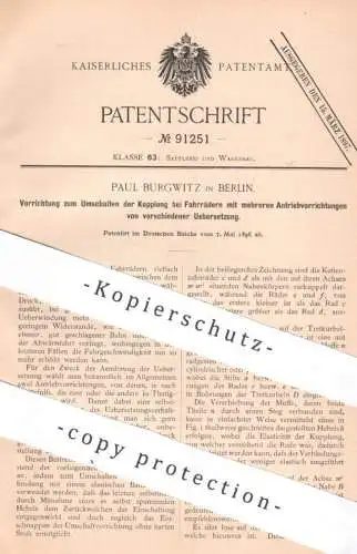 original Patent - Paul Burgwitz , Berlin , 1896 , Umschalten der Kupplung am Fahrrad | Fahrräder , bicycle , Antrieb !!