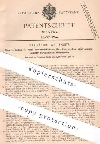 original Patent - Max Kändler , Chemnitz , 1901 , Abzug für Wirkstuhl | Wirken , Ränderwirkstuhl , Wirkwaren