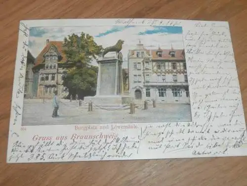 alte AK - Braunschweig , 1901 , Burgplatz und Löwensäule , Ansichtskarte !!