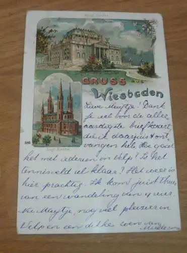 alte AK - Wiesbaden , 1900 , Litho , Theater , Ansichtskarte !!