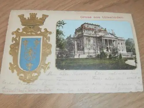 alte AK - Wiesbaden , 1903 , mit tollem Wappen , geprägt , Ansichtskarte !!