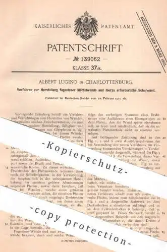 original Patent - Albert Lugino , Berlin / Charlottenburg | 1901 | fugenlose Mörtelwand | Schalwand | Mörtel Maurer Bau
