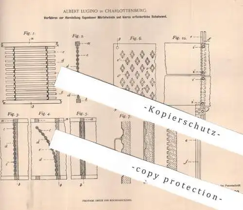 original Patent - Albert Lugino , Berlin / Charlottenburg | 1901 | fugenlose Mörtelwand | Schalwand | Mörtel Maurer Bau