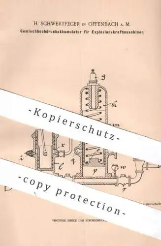original Patent - H. Schwertfeger , Offenbach / Main | 1901 | Gemischhochdruckakkumulator für Gasmotor | Motor Gas Akku