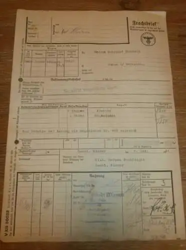 Frachtbrief Eisenbahn , 1944 , Bad Kleinen , Bahnhof Seestadt Wismar , Strubelt in Gielow i. Mecklenburg !!