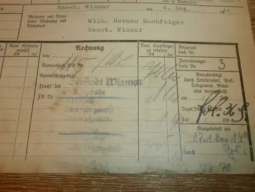 Frachtbrief Eisenbahn , 1944 , Bad Kleinen , Bahnhof Seestadt Wismar , Strubelt in Gielow i. Mecklenburg !!
