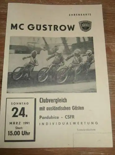 Speedway Güstrow 24.03.1991 , Pardubice , Programm , Rennprogramm !!!
