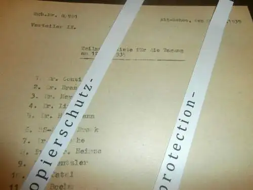 Teilnehmerliste Tagung Alt Rehse 1939 , extrem rar !!! , Mecklenburg , Ärzteschule !!!
